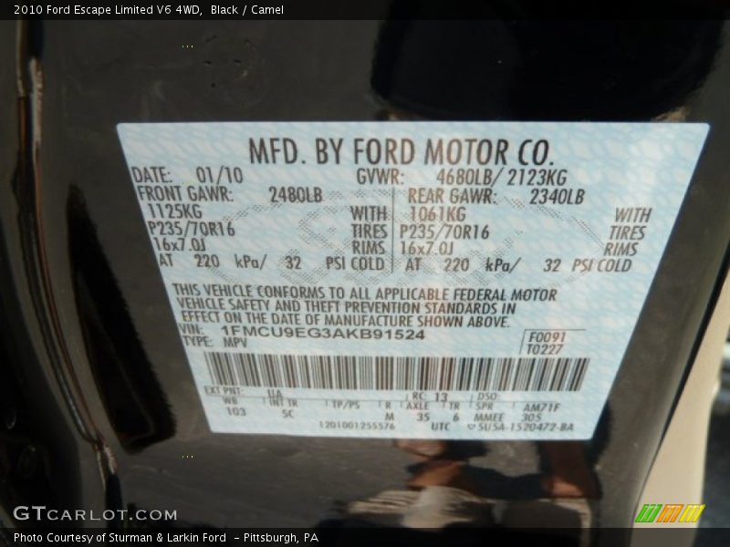 Black / Camel 2010 Ford Escape Limited V6 4WD
