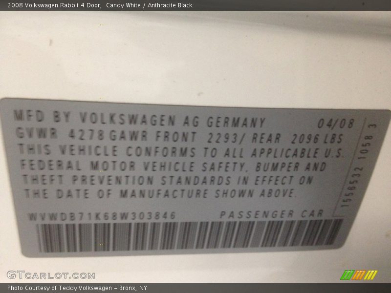 Candy White / Anthracite Black 2008 Volkswagen Rabbit 4 Door