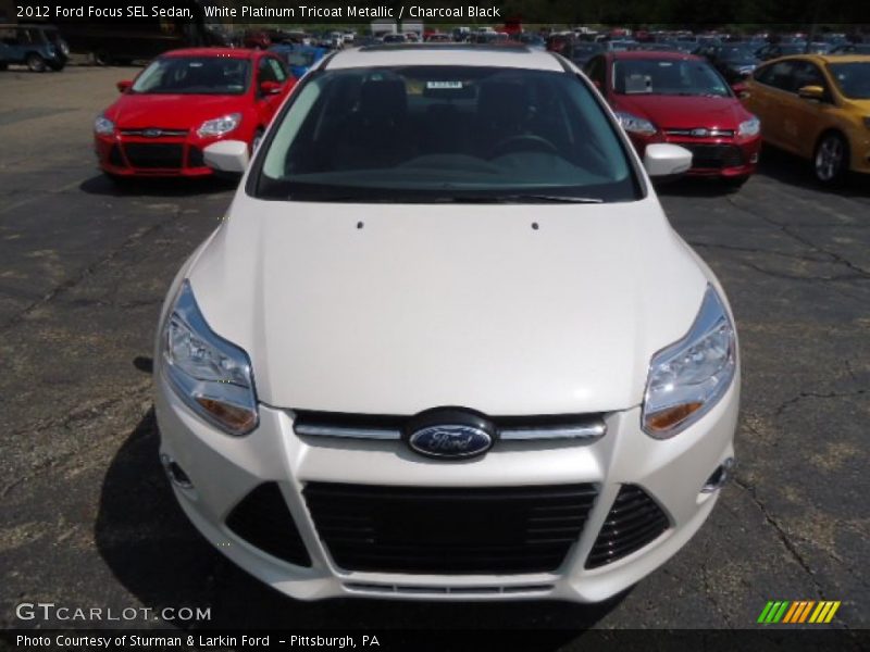 White Platinum Tricoat Metallic / Charcoal Black 2012 Ford Focus SEL Sedan
