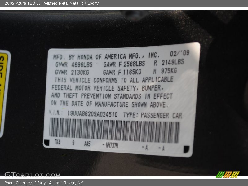 Polished Metal Metallic / Ebony 2009 Acura TL 3.5