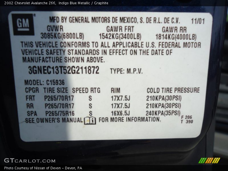 Indigo Blue Metallic / Graphite 2002 Chevrolet Avalanche Z66