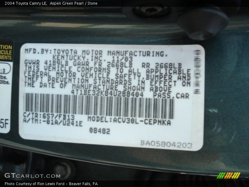 Aspen Green Pearl / Stone 2004 Toyota Camry LE