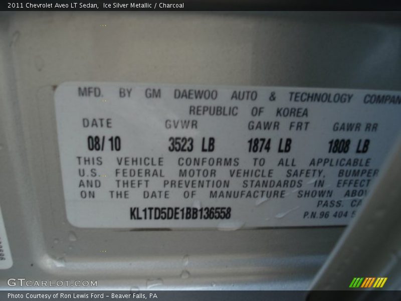 Ice Silver Metallic / Charcoal 2011 Chevrolet Aveo LT Sedan