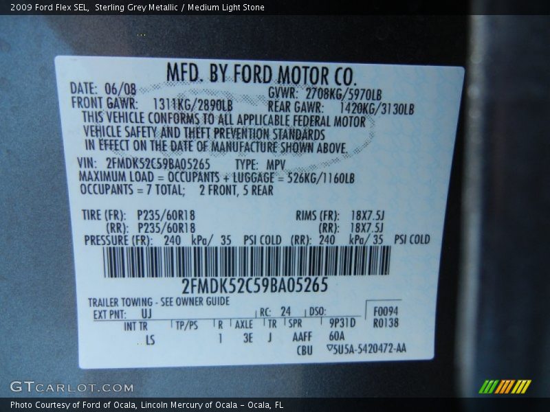 Sterling Grey Metallic / Medium Light Stone 2009 Ford Flex SEL