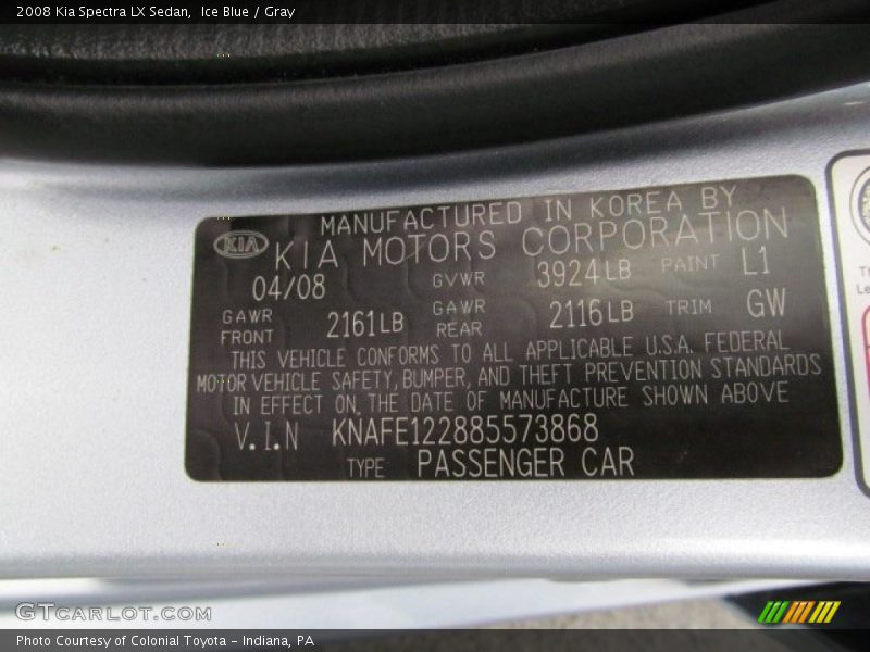 Ice Blue / Gray 2008 Kia Spectra LX Sedan