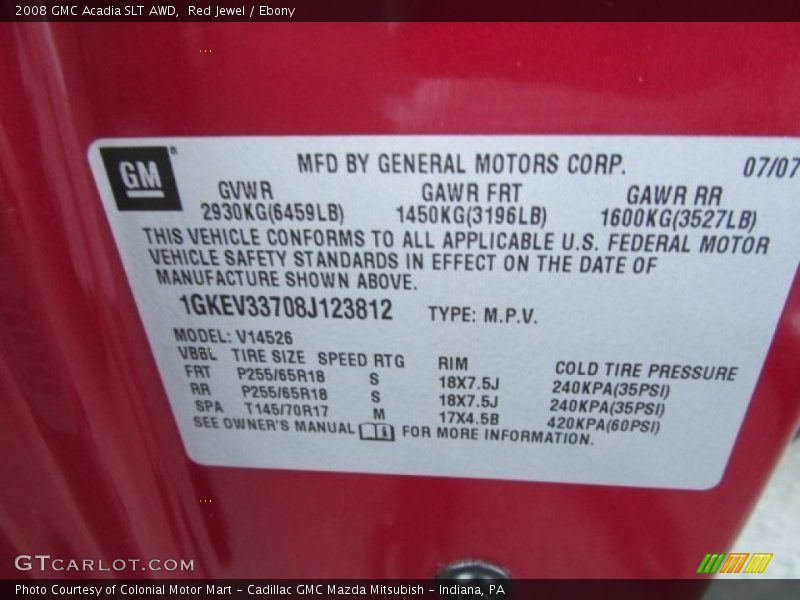 Red Jewel / Ebony 2008 GMC Acadia SLT AWD