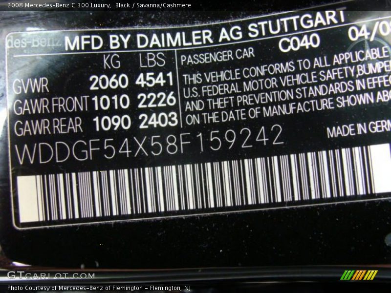 Black / Savanna/Cashmere 2008 Mercedes-Benz C 300 Luxury