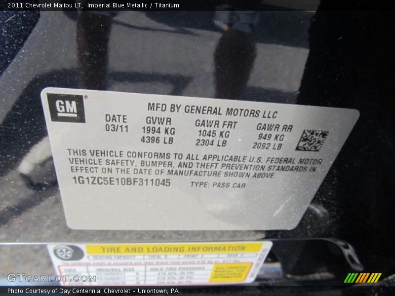 Imperial Blue Metallic / Titanium 2011 Chevrolet Malibu LT