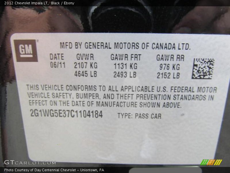 Black / Ebony 2012 Chevrolet Impala LT
