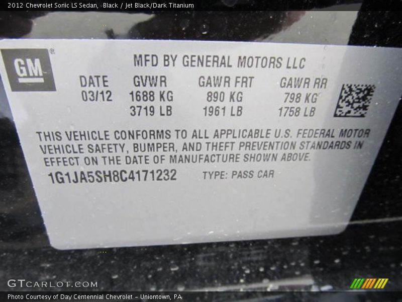 Black / Jet Black/Dark Titanium 2012 Chevrolet Sonic LS Sedan