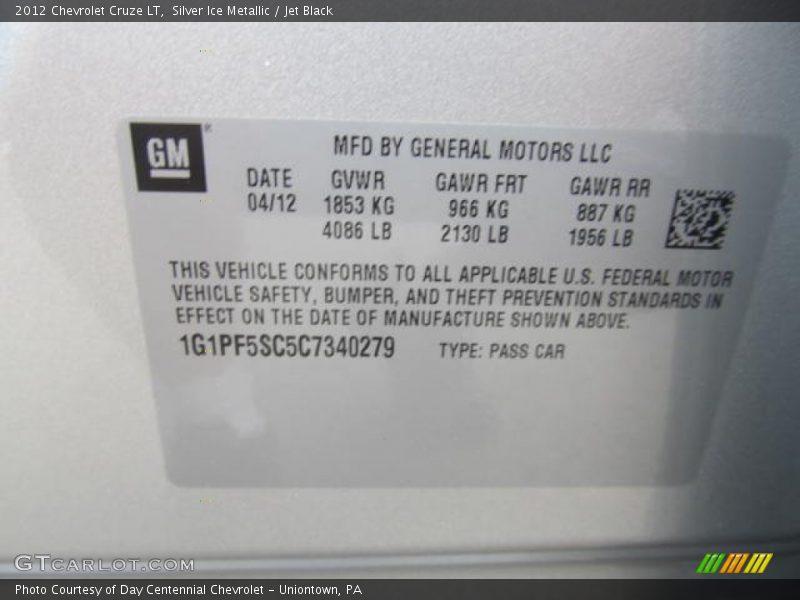 Silver Ice Metallic / Jet Black 2012 Chevrolet Cruze LT