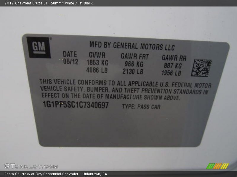 Summit White / Jet Black 2012 Chevrolet Cruze LT