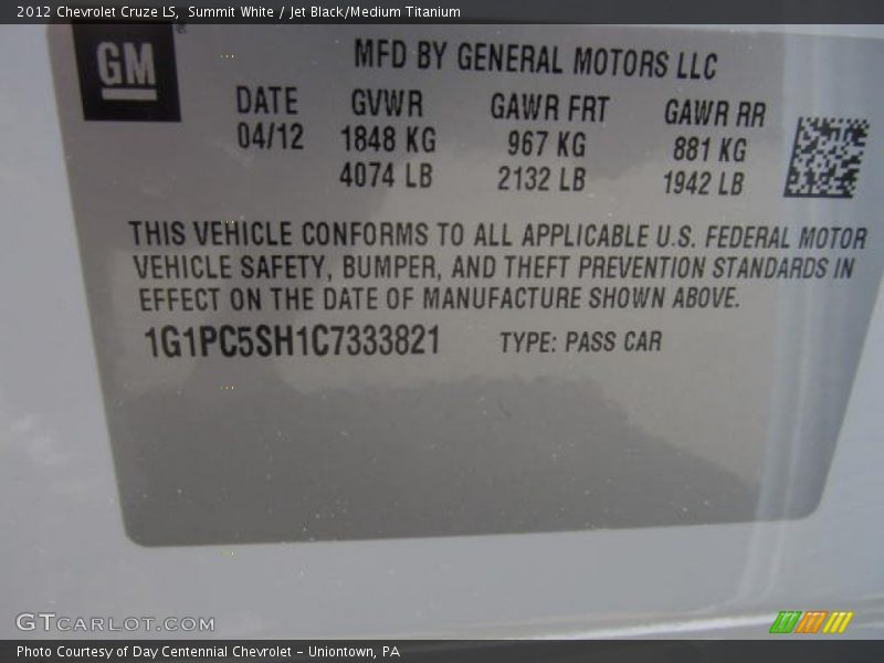Summit White / Jet Black/Medium Titanium 2012 Chevrolet Cruze LS