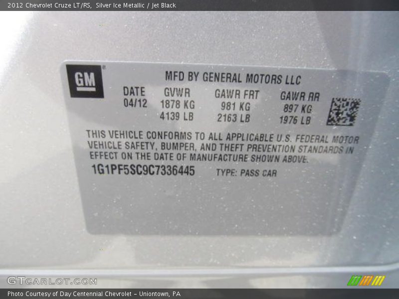 Silver Ice Metallic / Jet Black 2012 Chevrolet Cruze LT/RS