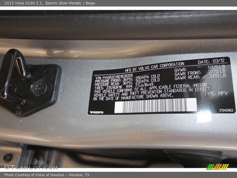 Electric Silver Metallic / Beige 2013 Volvo XC90 3.2