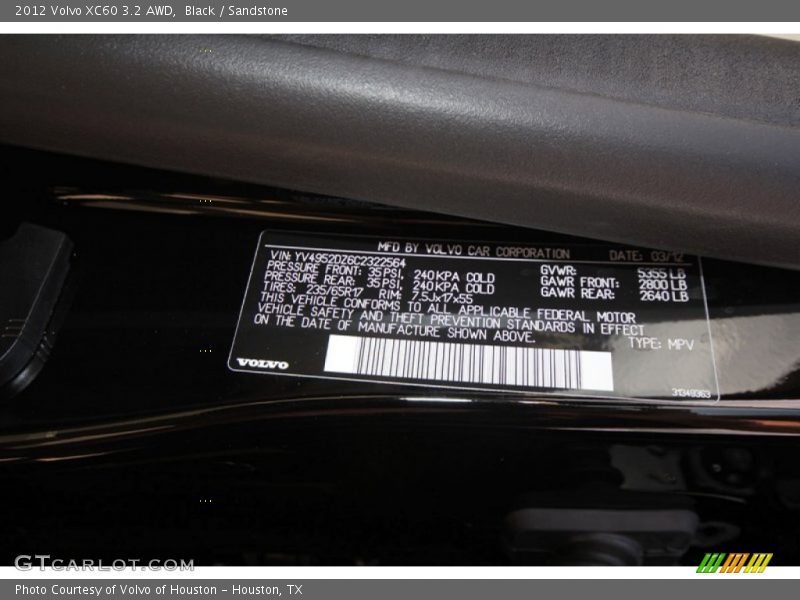 Black / Sandstone 2012 Volvo XC60 3.2 AWD