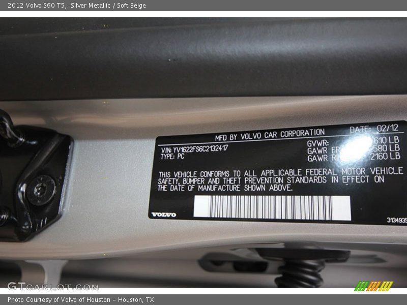 Silver Metallic / Soft Beige 2012 Volvo S60 T5