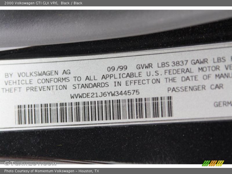 Black / Black 2000 Volkswagen GTI GLX VR6