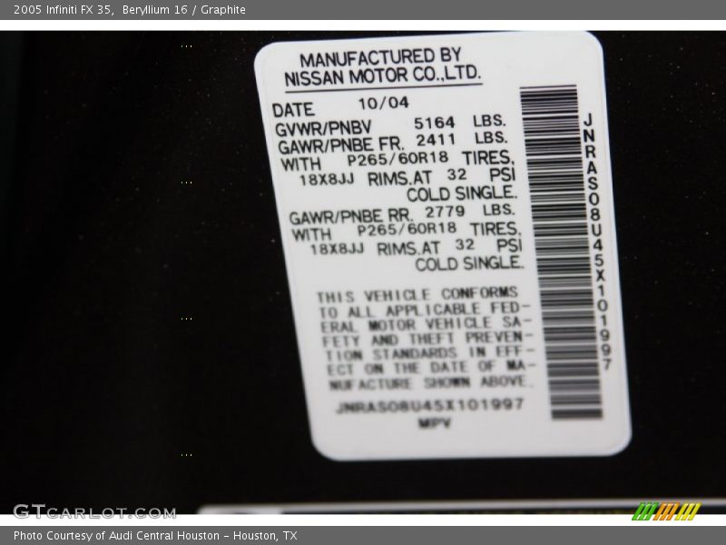 Beryllium 16 / Graphite 2005 Infiniti FX 35