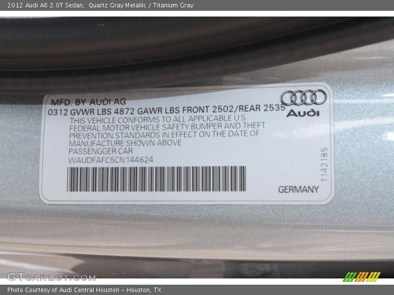 Quartz Gray Metallic / Titanium Gray 2012 Audi A6 2.0T Sedan