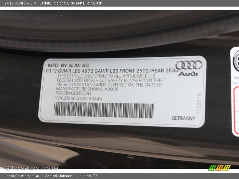 Oolong Gray Metallic / Black 2012 Audi A6 2.0T Sedan