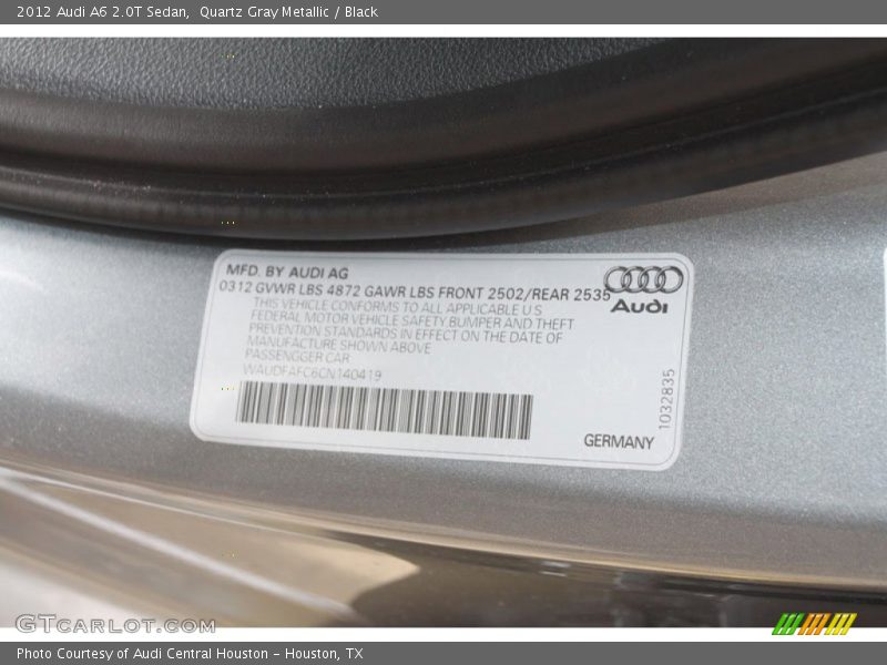 Quartz Gray Metallic / Black 2012 Audi A6 2.0T Sedan