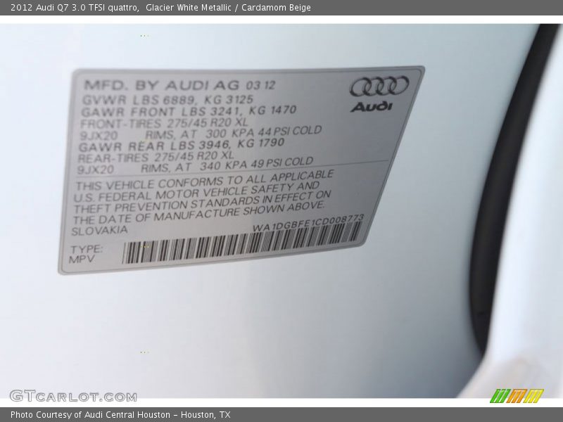 Info Tag of 2012 Q7 3.0 TFSI quattro