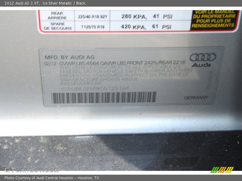 Ice Silver Metallic / Black 2012 Audi A3 2.0T