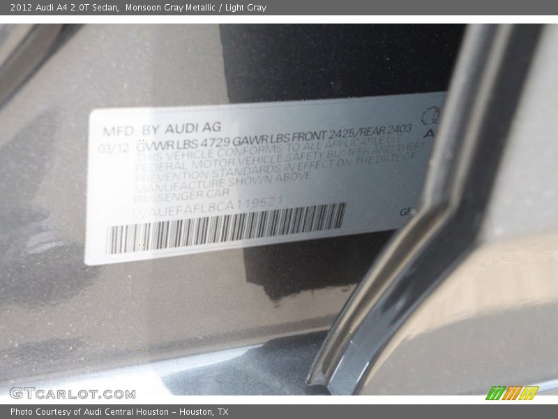 Monsoon Gray Metallic / Light Gray 2012 Audi A4 2.0T Sedan