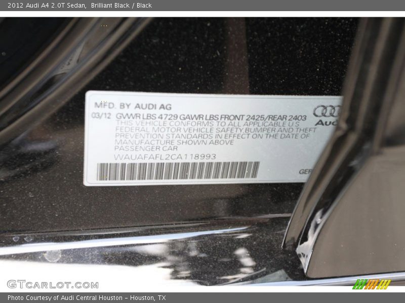 Brilliant Black / Black 2012 Audi A4 2.0T Sedan