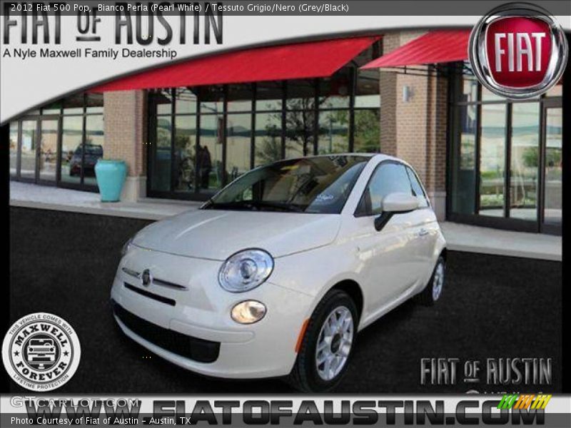 Bianco Perla (Pearl White) / Tessuto Grigio/Nero (Grey/Black) 2012 Fiat 500 Pop