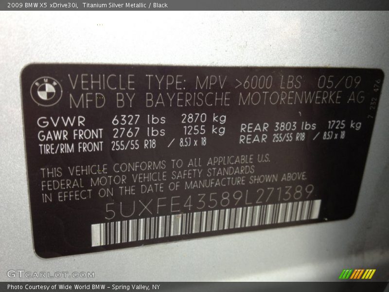 Titanium Silver Metallic / Black 2009 BMW X5 xDrive30i