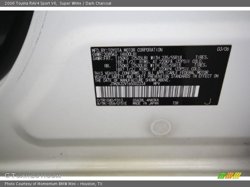 Super White / Dark Charcoal 2006 Toyota RAV4 Sport V6
