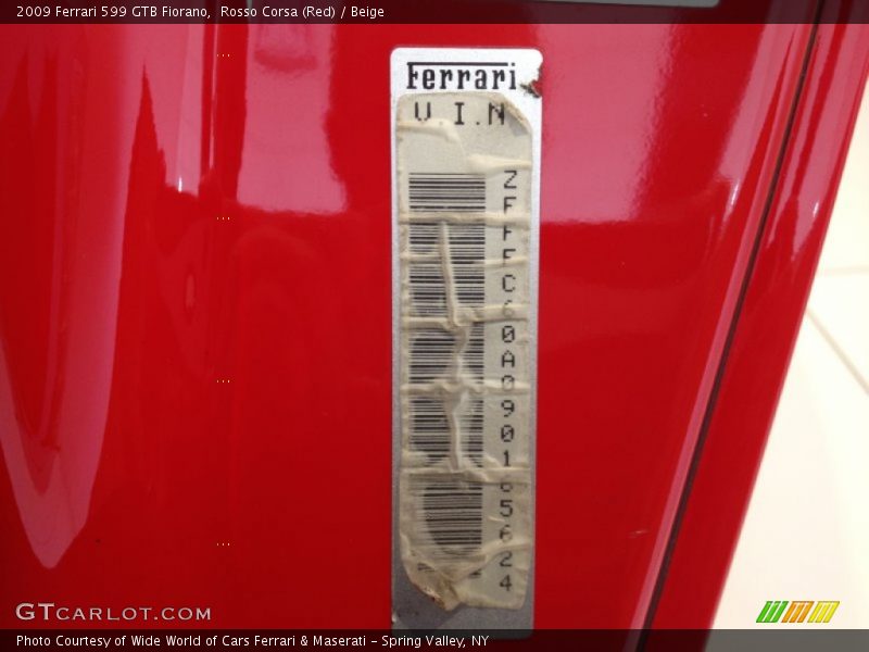 Info Tag of 2009 599 GTB Fiorano 