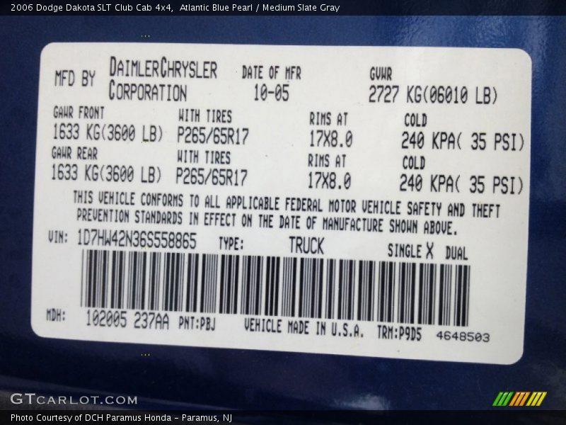 Atlantic Blue Pearl / Medium Slate Gray 2006 Dodge Dakota SLT Club Cab 4x4