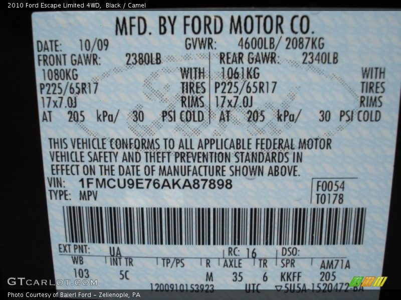 Black / Camel 2010 Ford Escape Limited 4WD