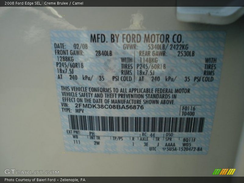 Creme Brulee / Camel 2008 Ford Edge SEL
