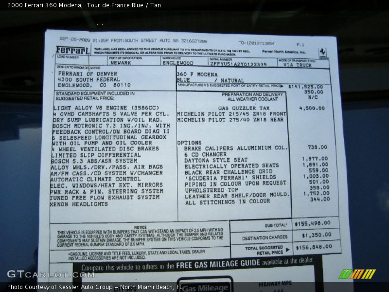  2000 360 Modena Window Sticker