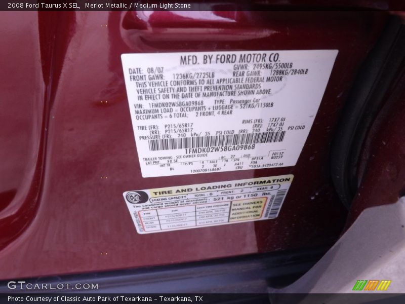 Merlot Metallic / Medium Light Stone 2008 Ford Taurus X SEL