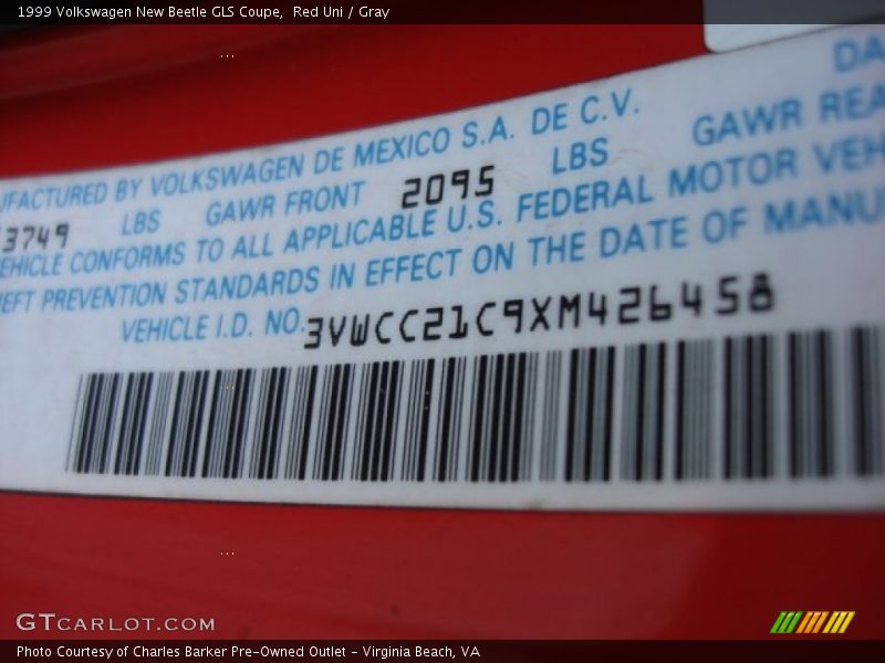 Red Uni / Gray 1999 Volkswagen New Beetle GLS Coupe