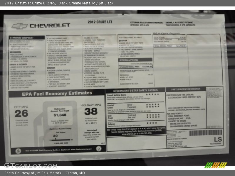 Black Granite Metallic / Jet Black 2012 Chevrolet Cruze LTZ/RS