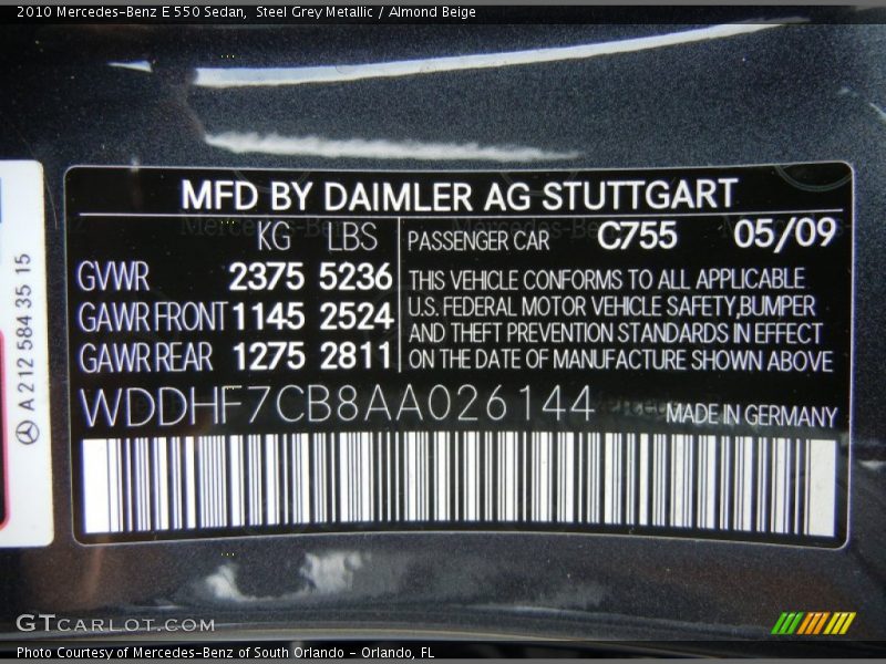 Steel Grey Metallic / Almond Beige 2010 Mercedes-Benz E 550 Sedan