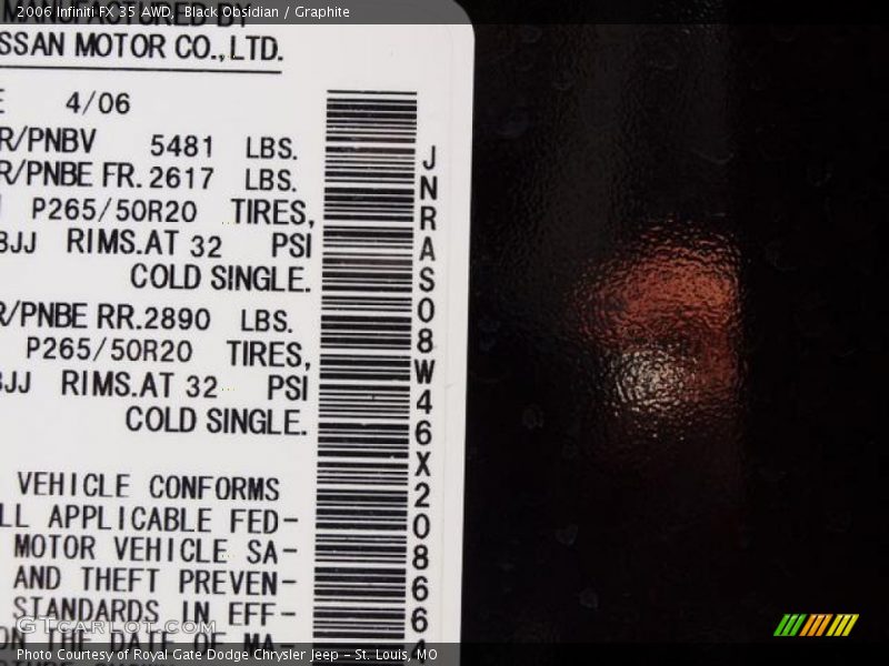 Black Obsidian / Graphite 2006 Infiniti FX 35 AWD