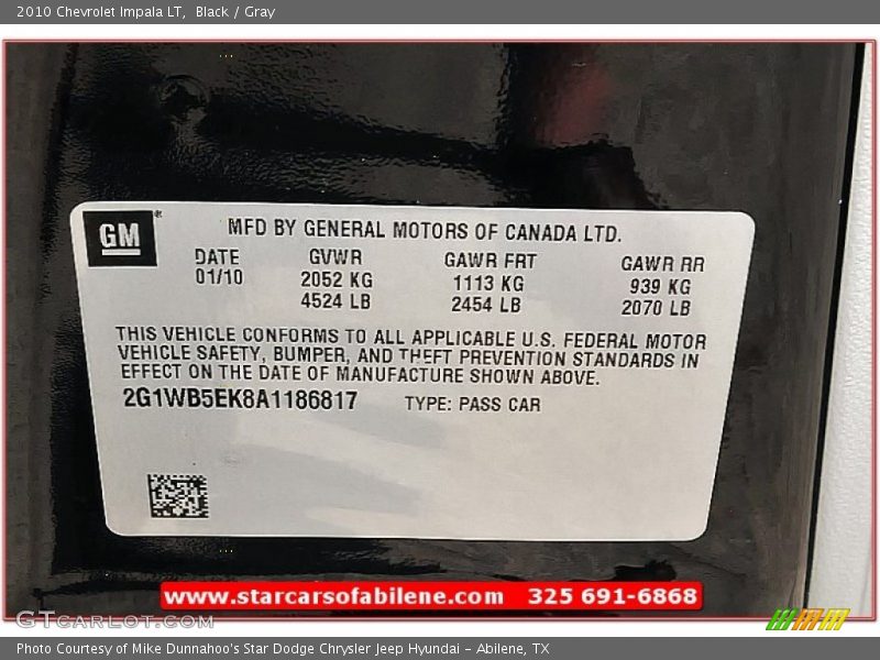 Black / Gray 2010 Chevrolet Impala LT