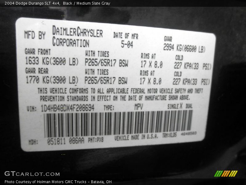 Black / Medium Slate Gray 2004 Dodge Durango SLT 4x4