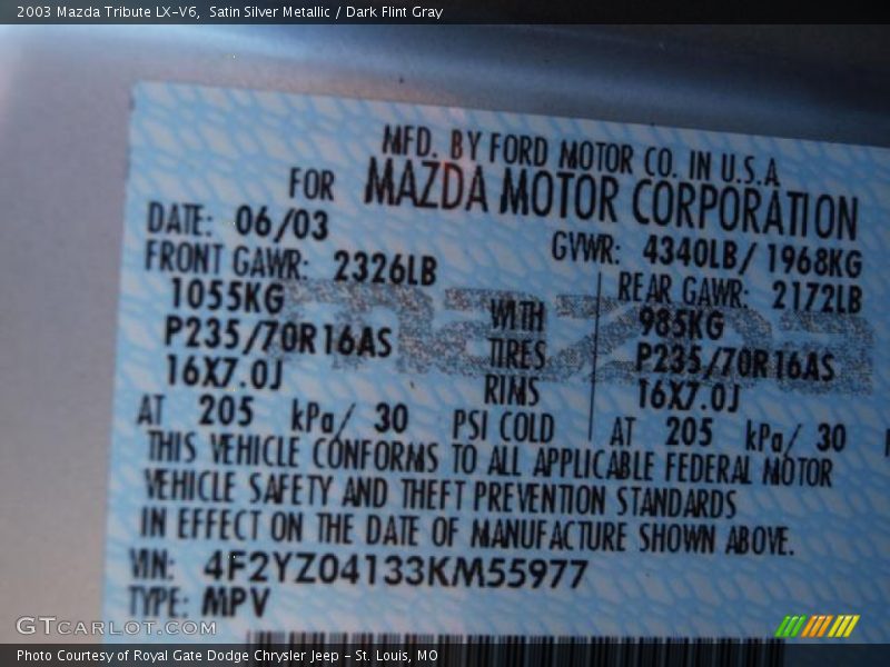 Satin Silver Metallic / Dark Flint Gray 2003 Mazda Tribute LX-V6