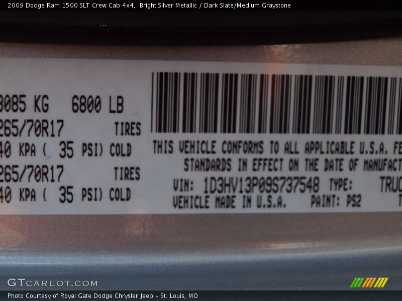 Bright Silver Metallic / Dark Slate/Medium Graystone 2009 Dodge Ram 1500 SLT Crew Cab 4x4