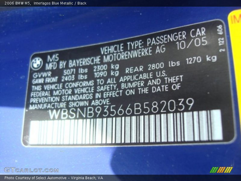 Info Tag of 2006 M5 