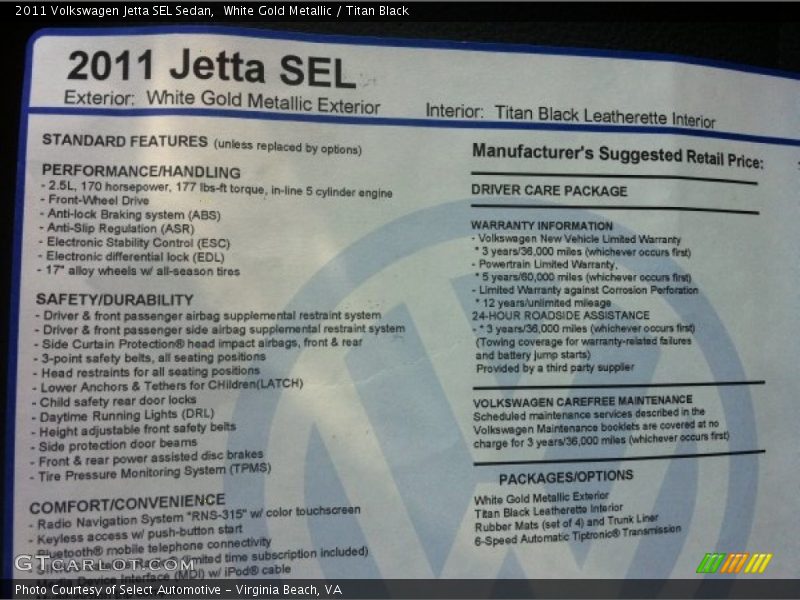 White Gold Metallic / Titan Black 2011 Volkswagen Jetta SEL Sedan