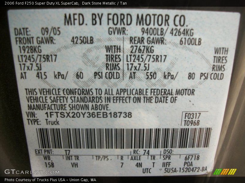 2006 F250 Super Duty XL SuperCab Dark Stone Metallic Color Code T7